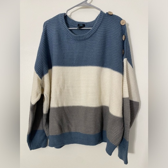 Rue21 Sweaters - Blue, white, and grey Rue+ colorblock sweater with button detail. Size 2x.